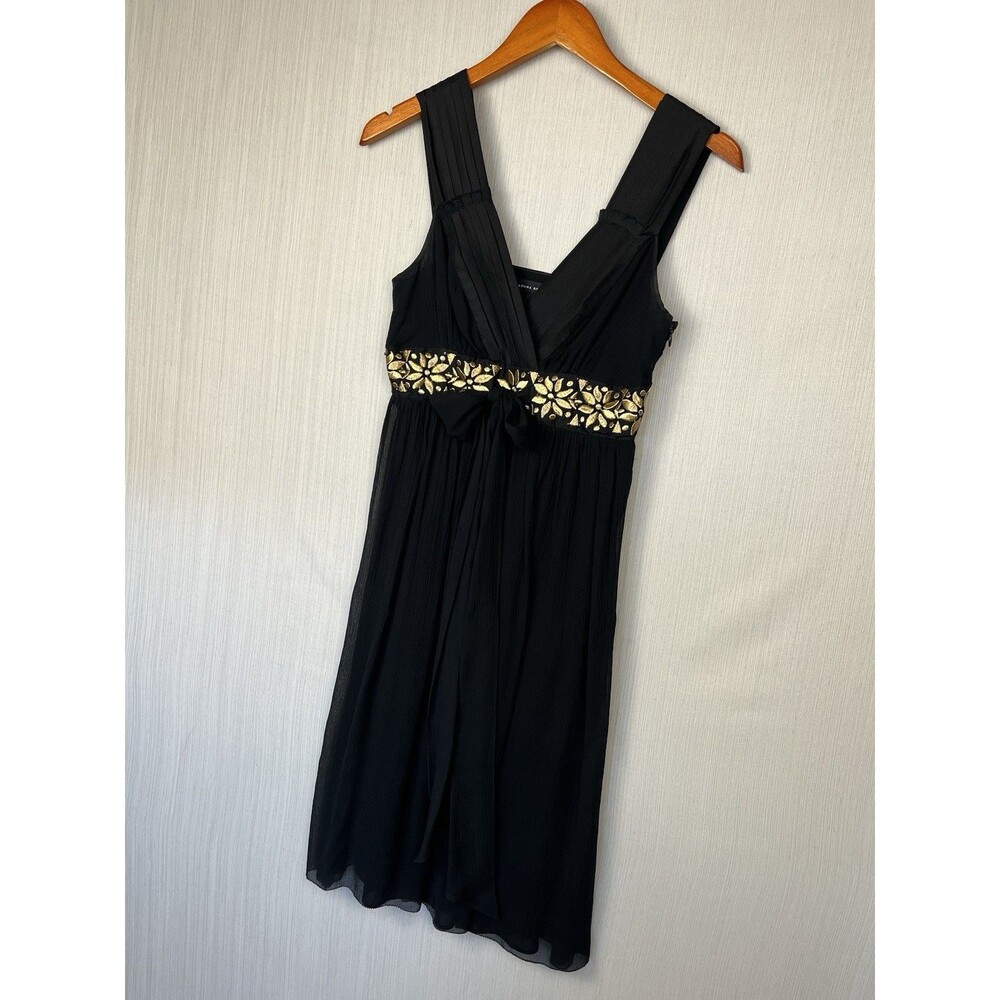 Banana‎ Republic Silk Cocktail Dress Black Sz 0 Gold Beaded Promotion